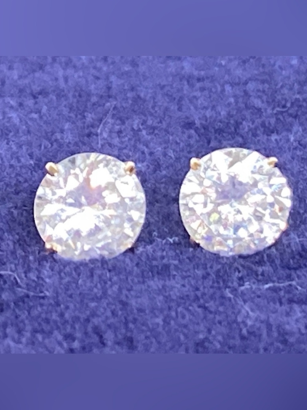 4 CTW Round CZ 8mm Earrings, 14K Yellow Gold With Butterfly Backs/Notched Posts